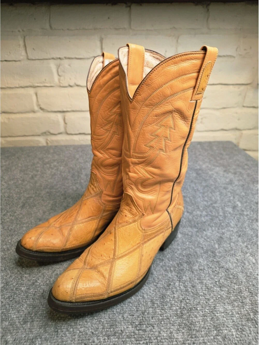 Vtg Rare Bull Rider Full Quill Ostrich Cowboy Boots Men's 9.5 E Exotic Yellow